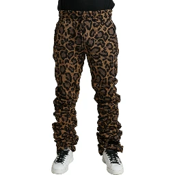 Brown Leopard Jacquard Jogger Pants