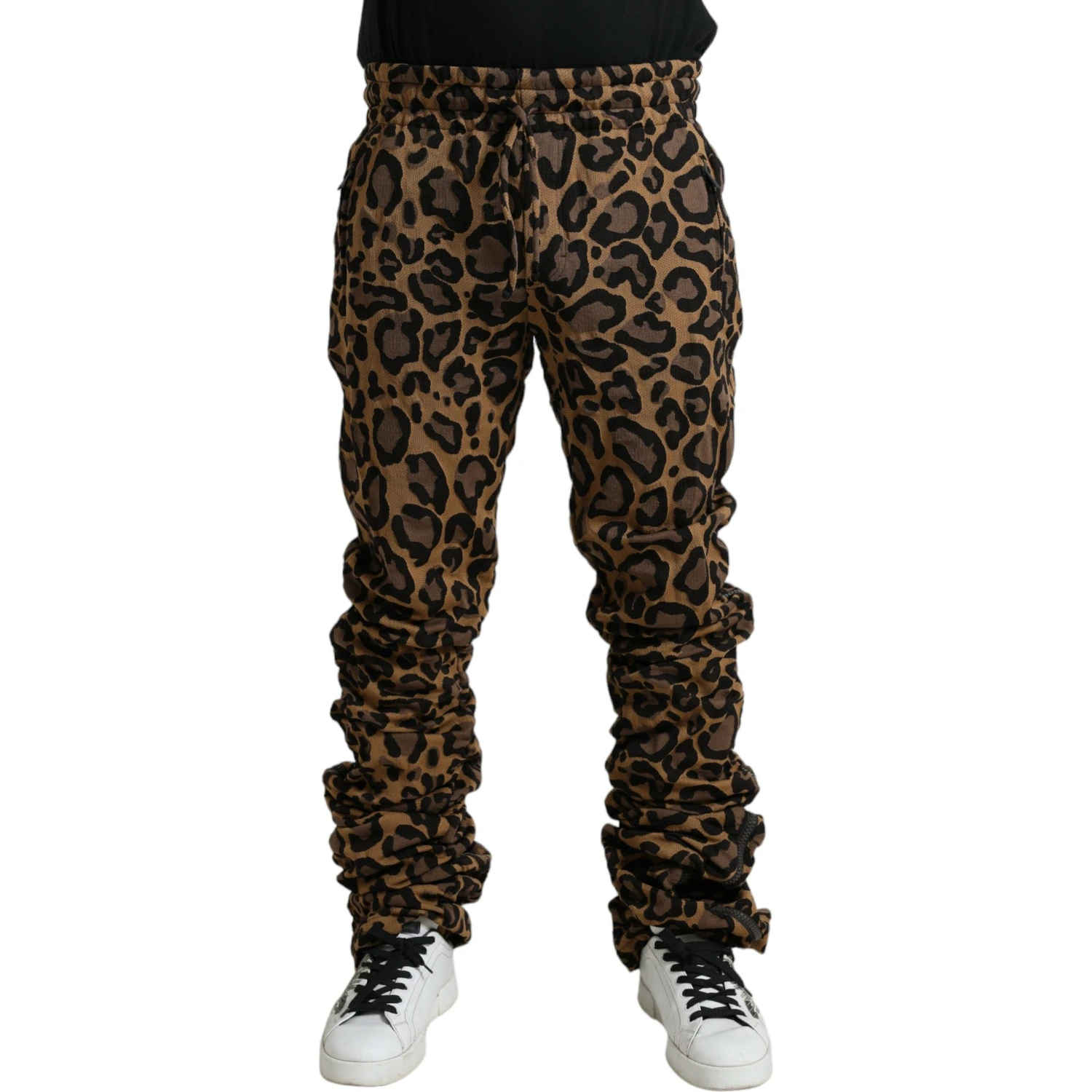 Brown Leopard Jacquard Jogger Pants