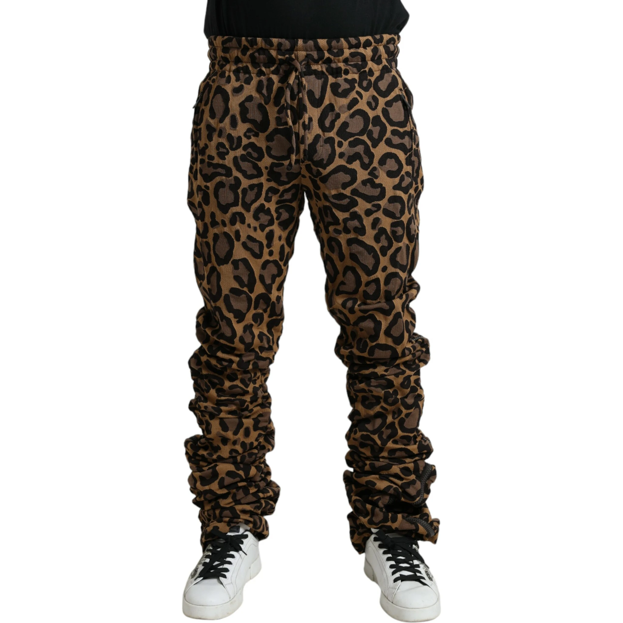 Brown Leopard Jacquard Jogger Pants