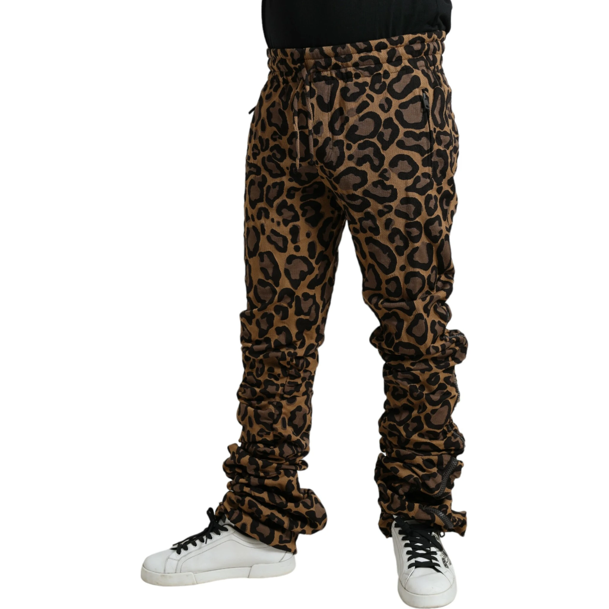 Brown Leopard Jacquard Jogger Pants