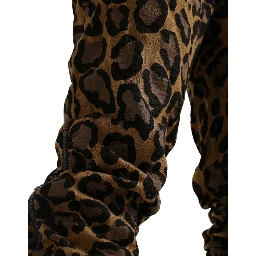 Brown Leopard Jacquard Jogger Pants