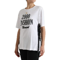 White Slogan Print Lacing Detailed T-shirt