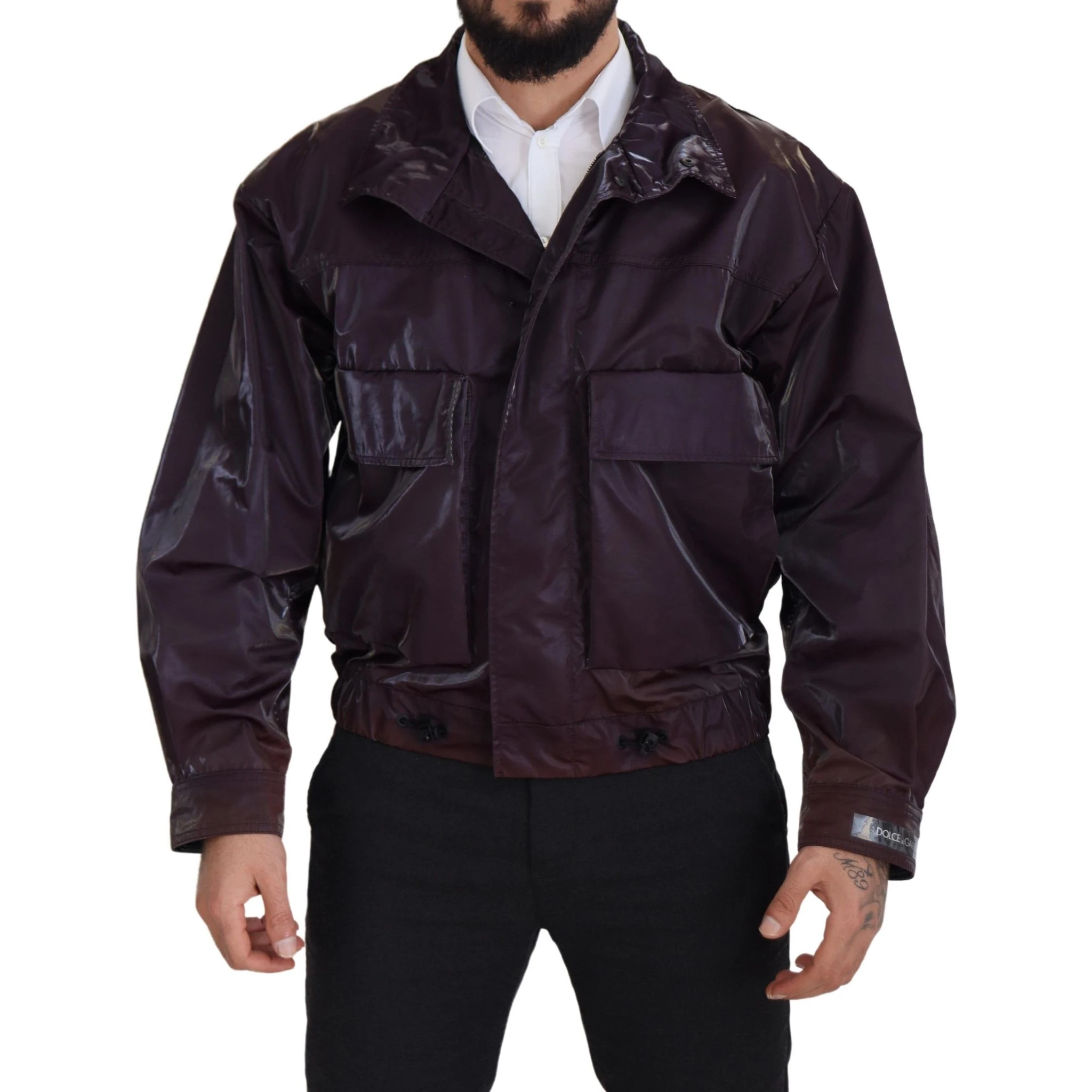 Purple Nylon Collared Biker Coat Jacket