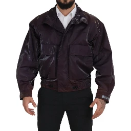 Purple Nylon Collared Biker Coat Jacket