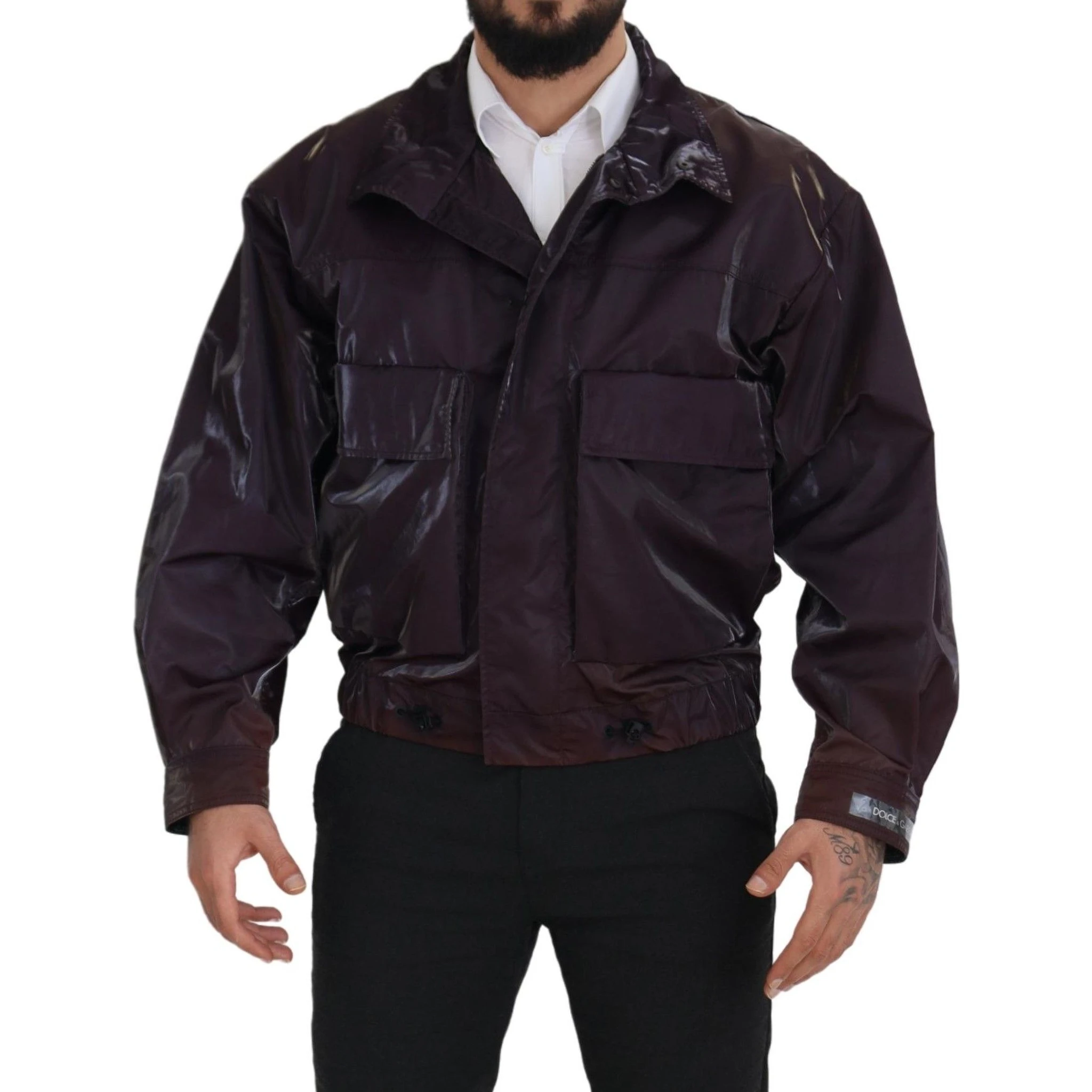 Purple Nylon Collared Biker Coat Jacket