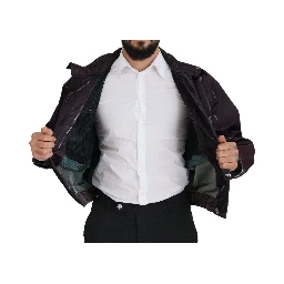 Purple Nylon Collared Biker Coat Jacket