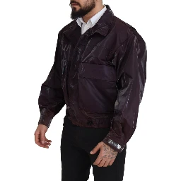 Purple Nylon Collared Biker Coat Jacket