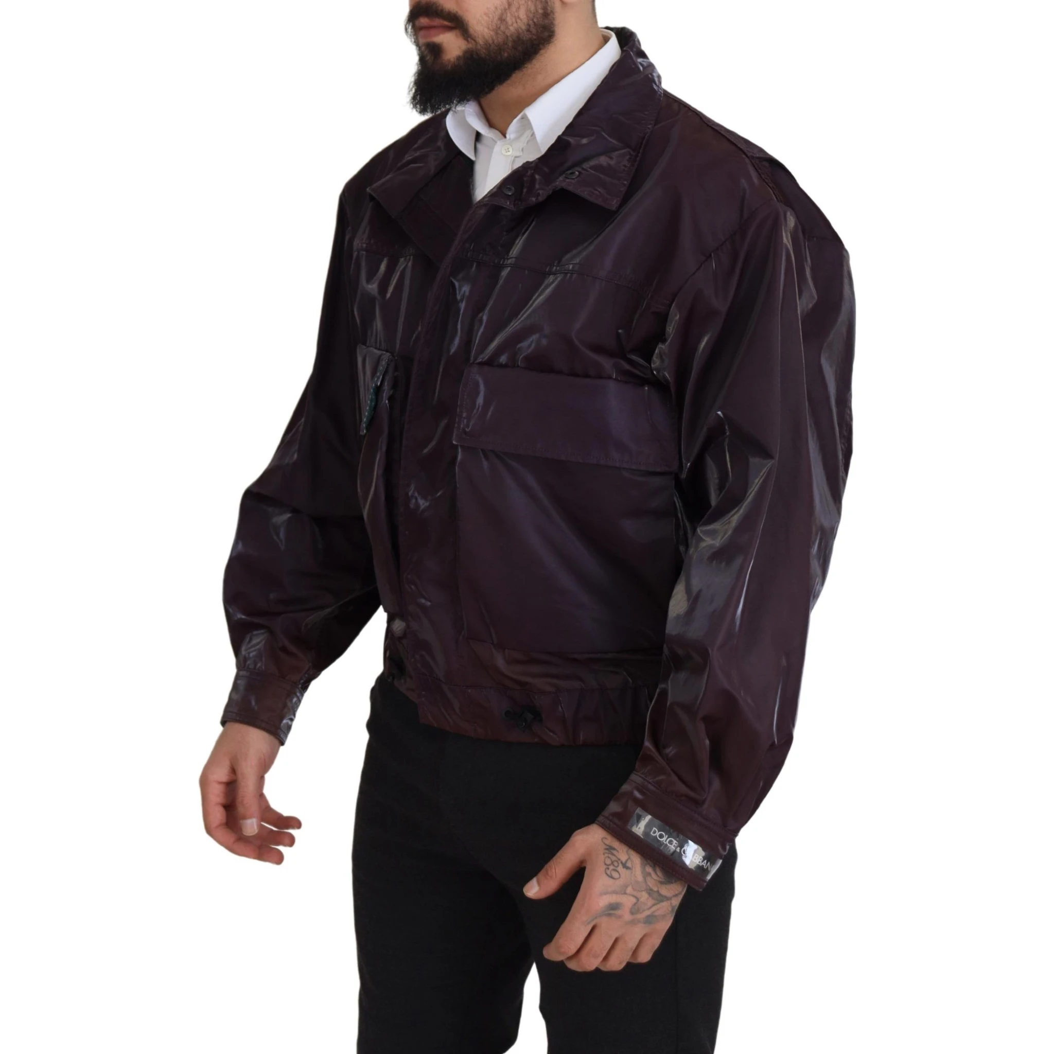 Purple Nylon Collared Biker Coat Jacket
