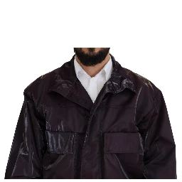 Purple Nylon Collared Biker Coat Jacket