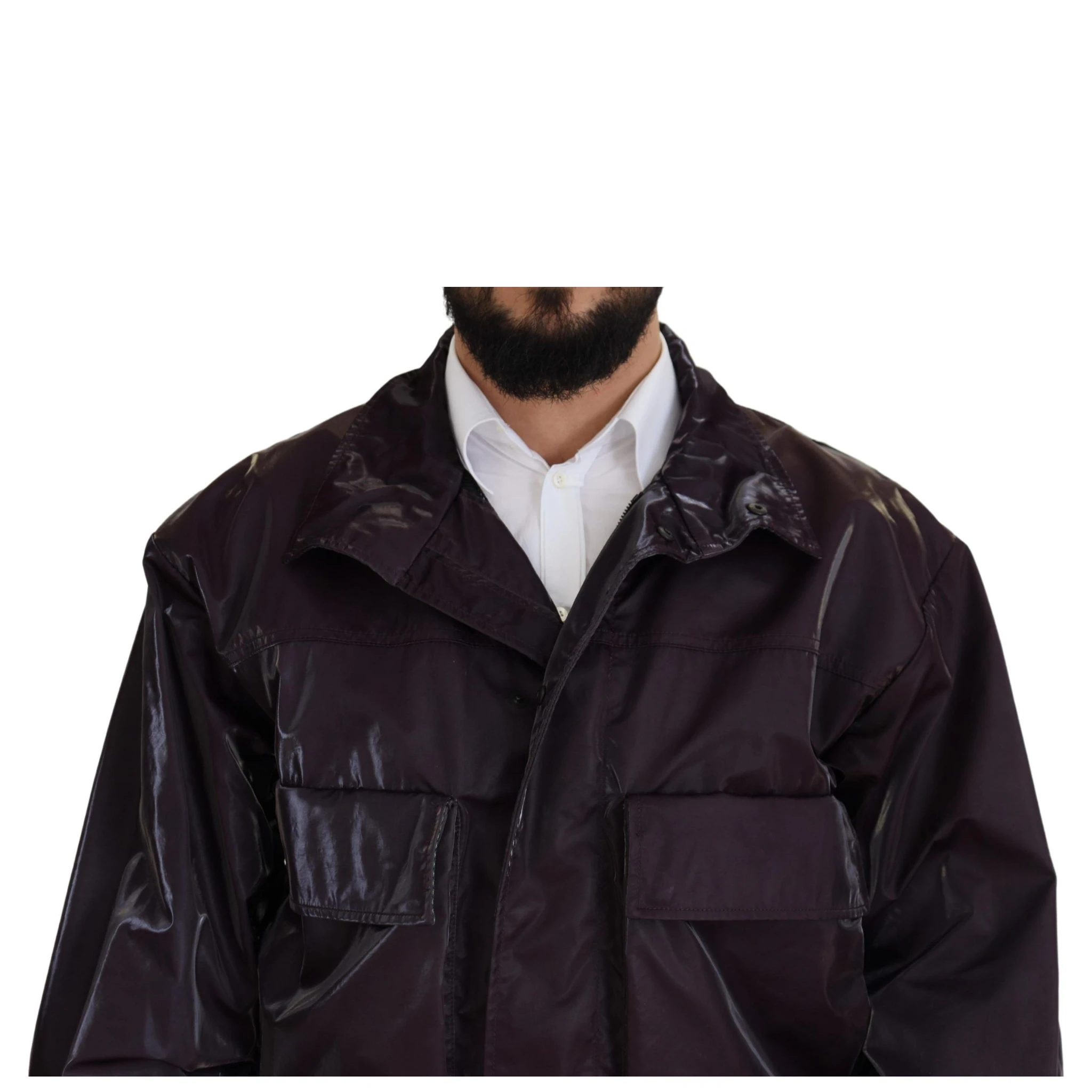 Purple Nylon Collared Biker Coat Jacket