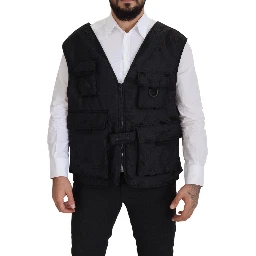 Black Nylon Full Zip Sleeveless Jacket