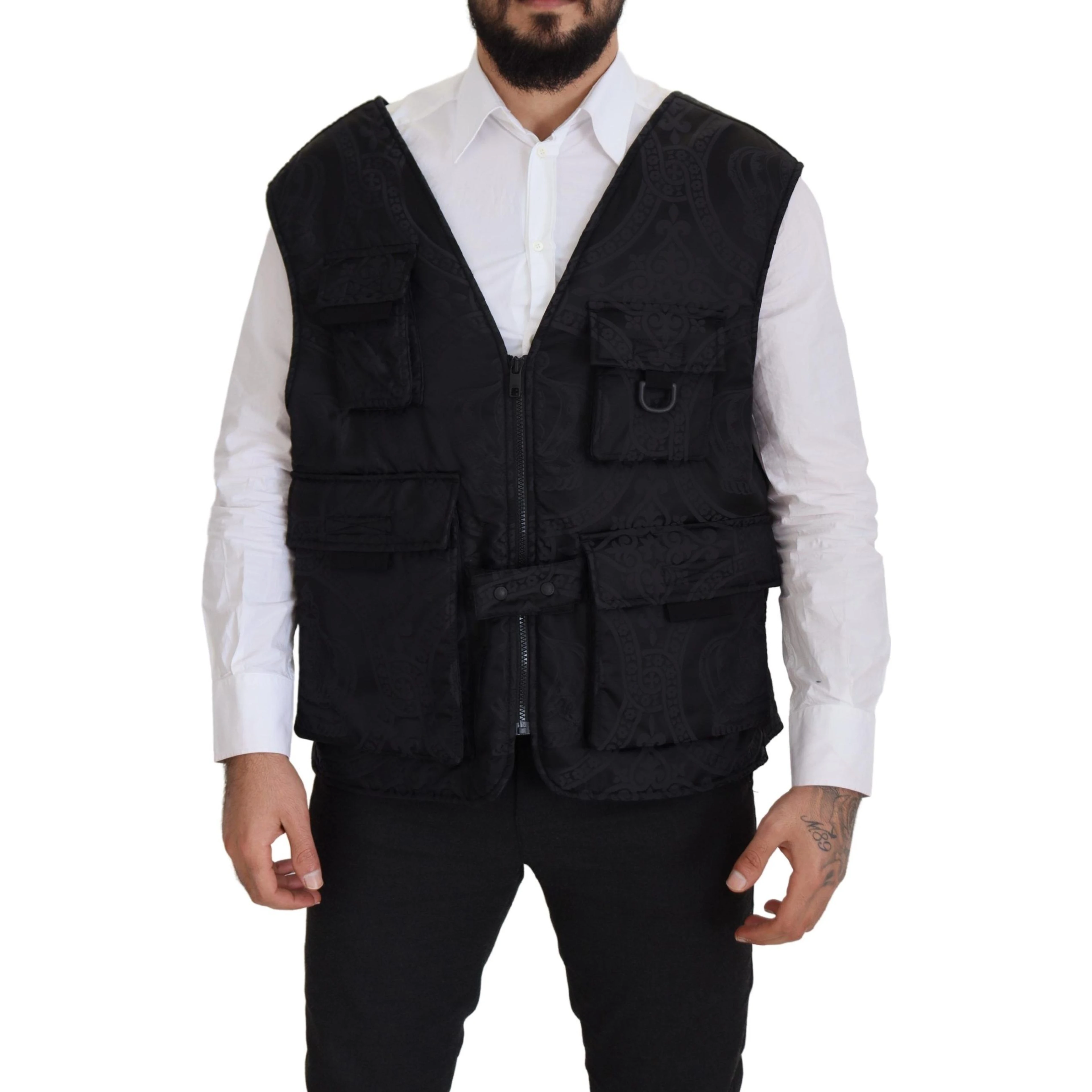 Black Nylon Full Zip Sleeveless Jacket