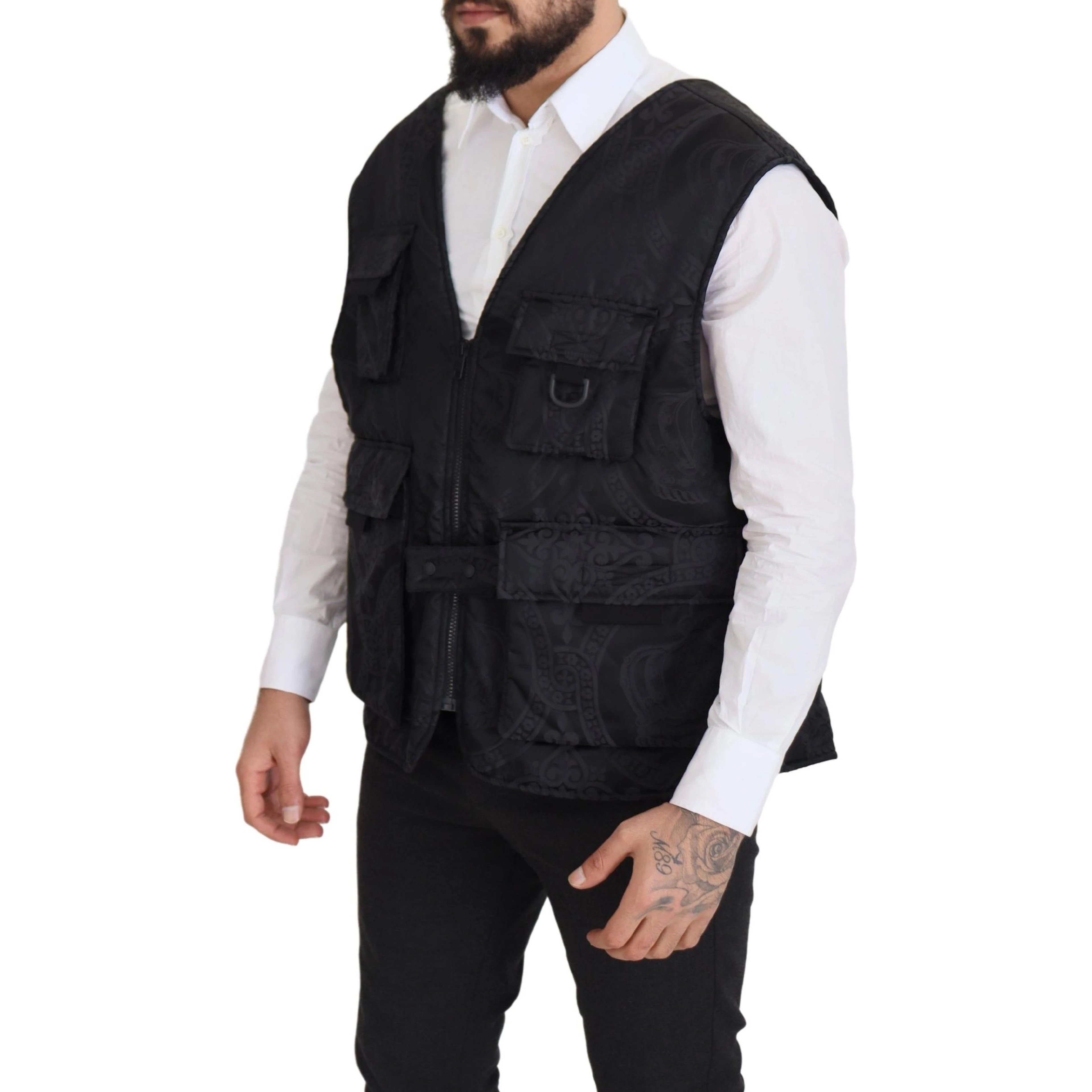 Black Nylon Full Zip Sleeveless Jacket