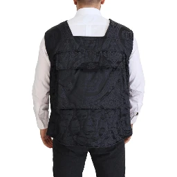 Black Nylon Full Zip Sleeveless Jacket