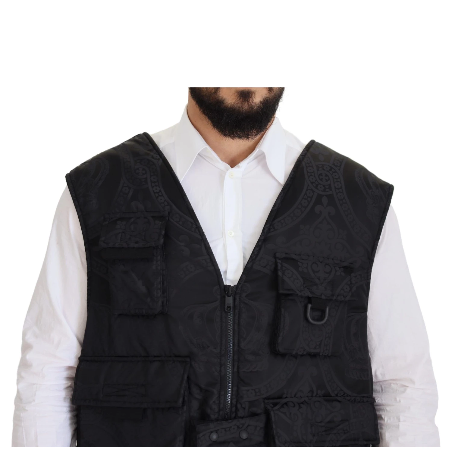 Black Nylon Full Zip Sleeveless Jacket