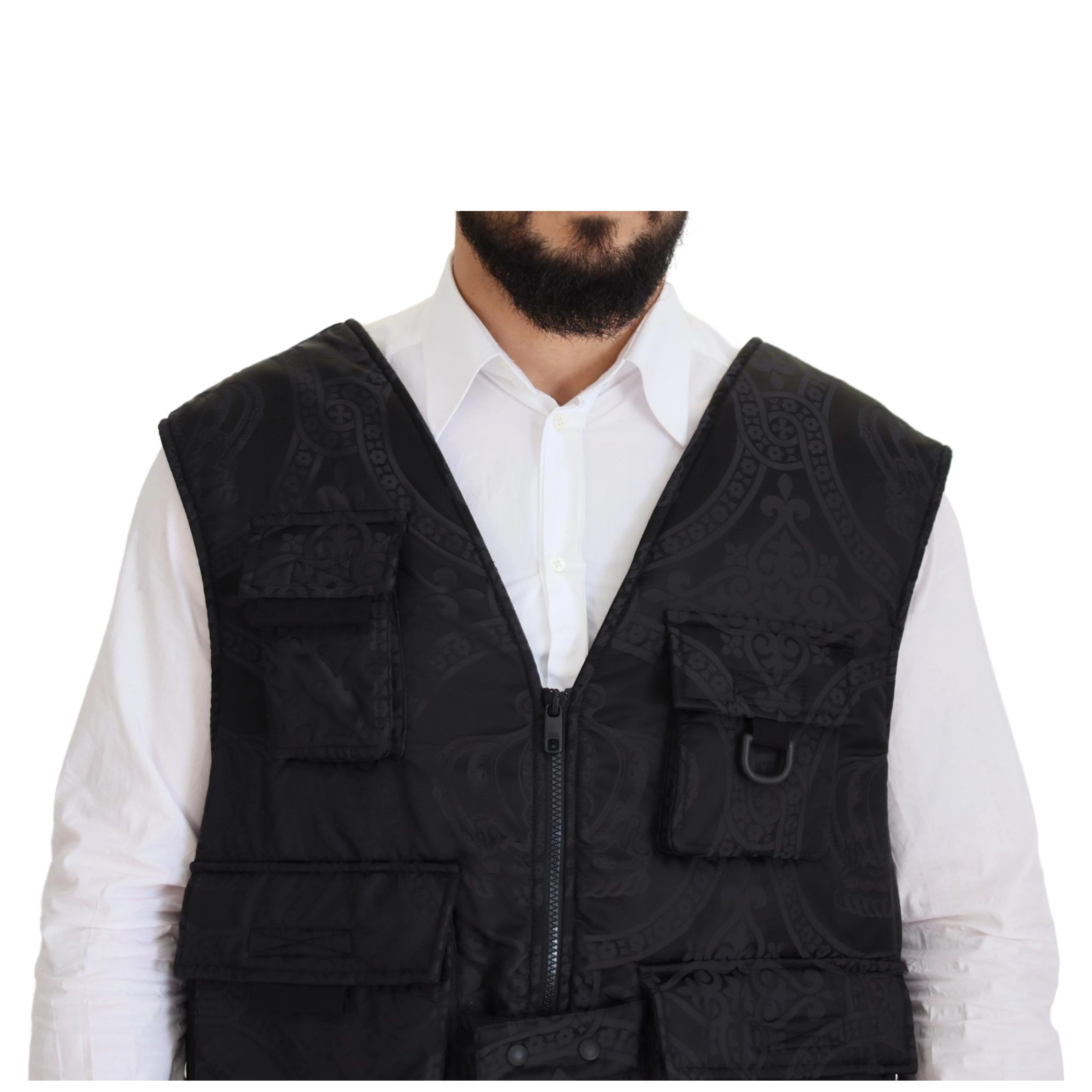 Black Nylon Full Zip Sleeveless Jacket