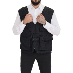 Black Nylon Full Zip Sleeveless Jacket