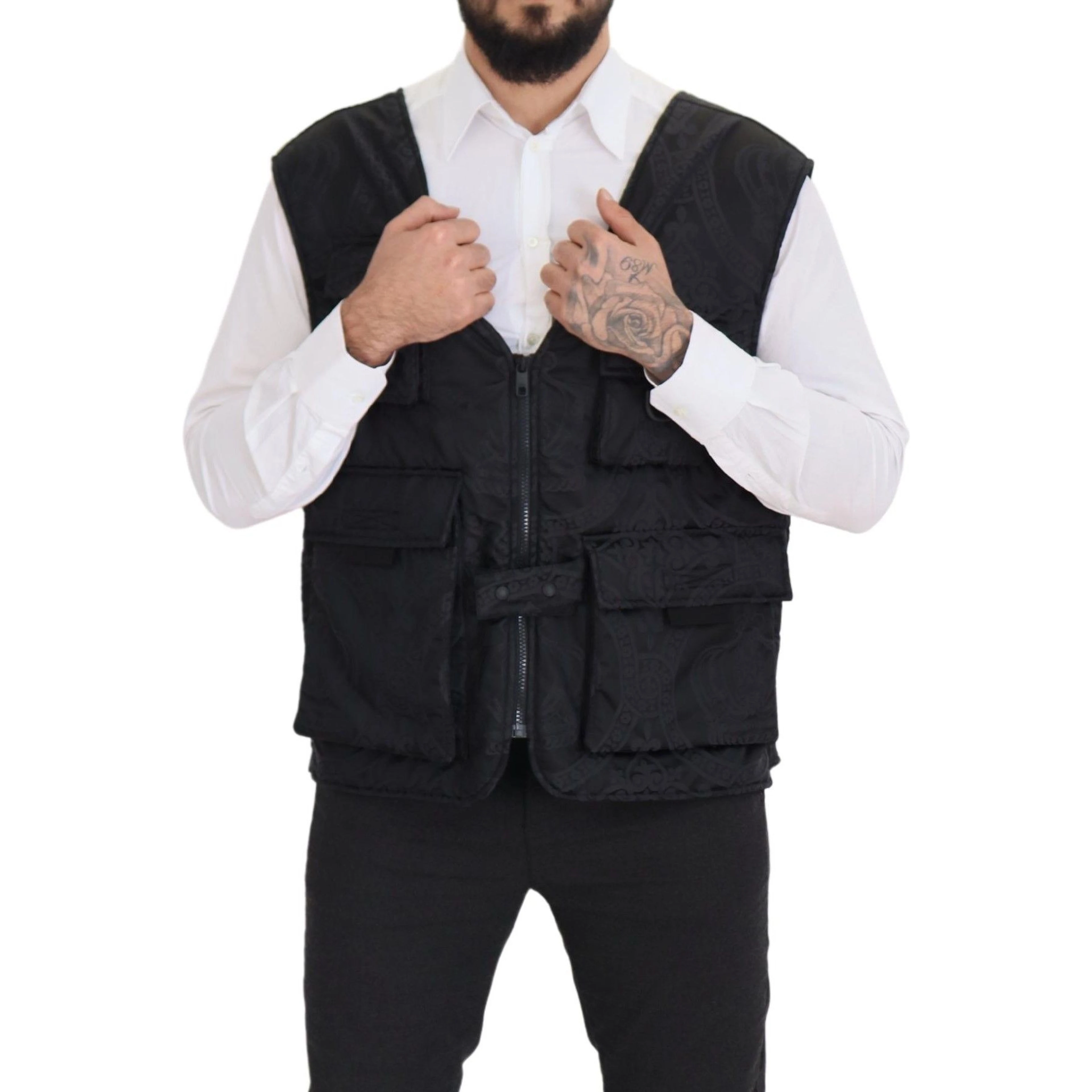 Black Nylon Full Zip Sleeveless Jacket
