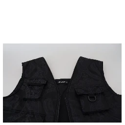 Black Nylon Full Zip Sleeveless Jacket