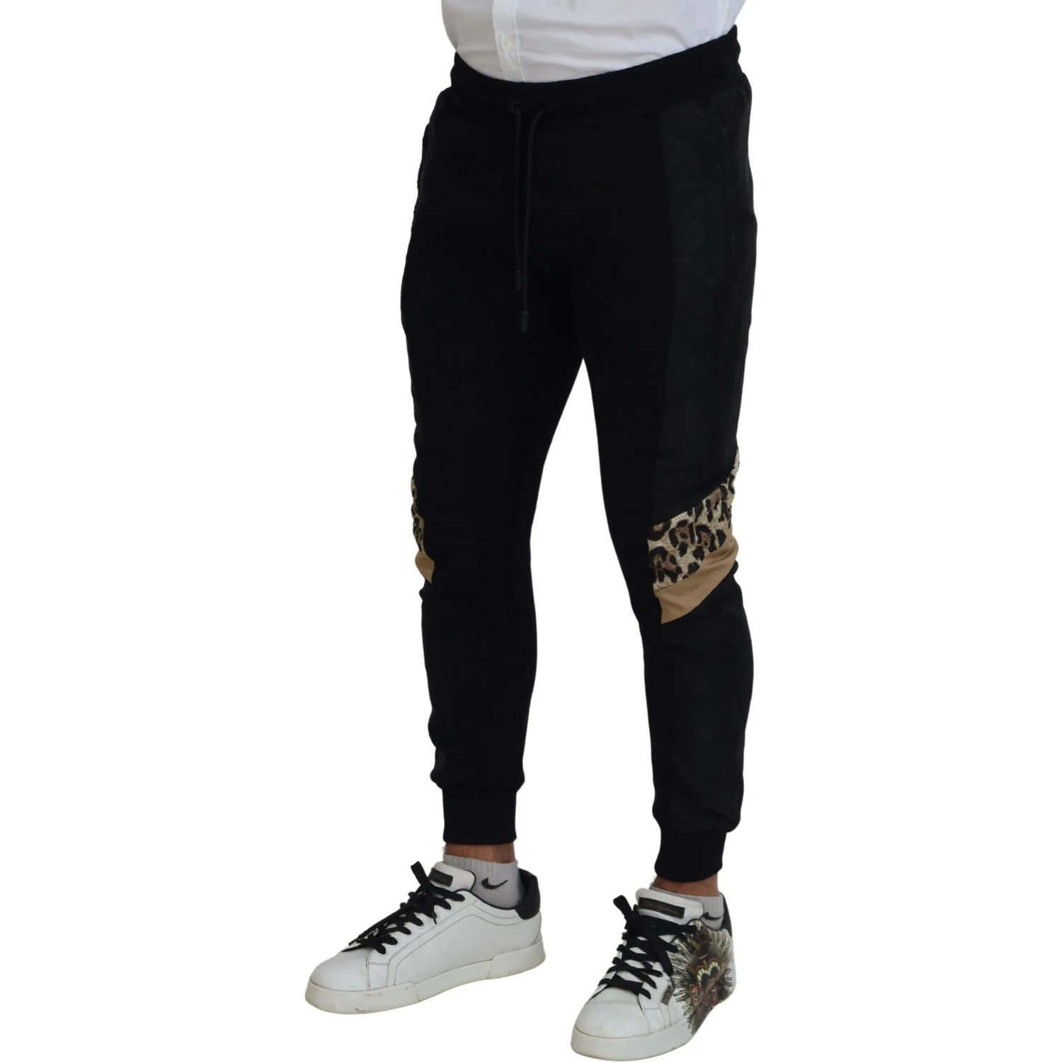 Black Polyester Skinny Jogger Men Pants