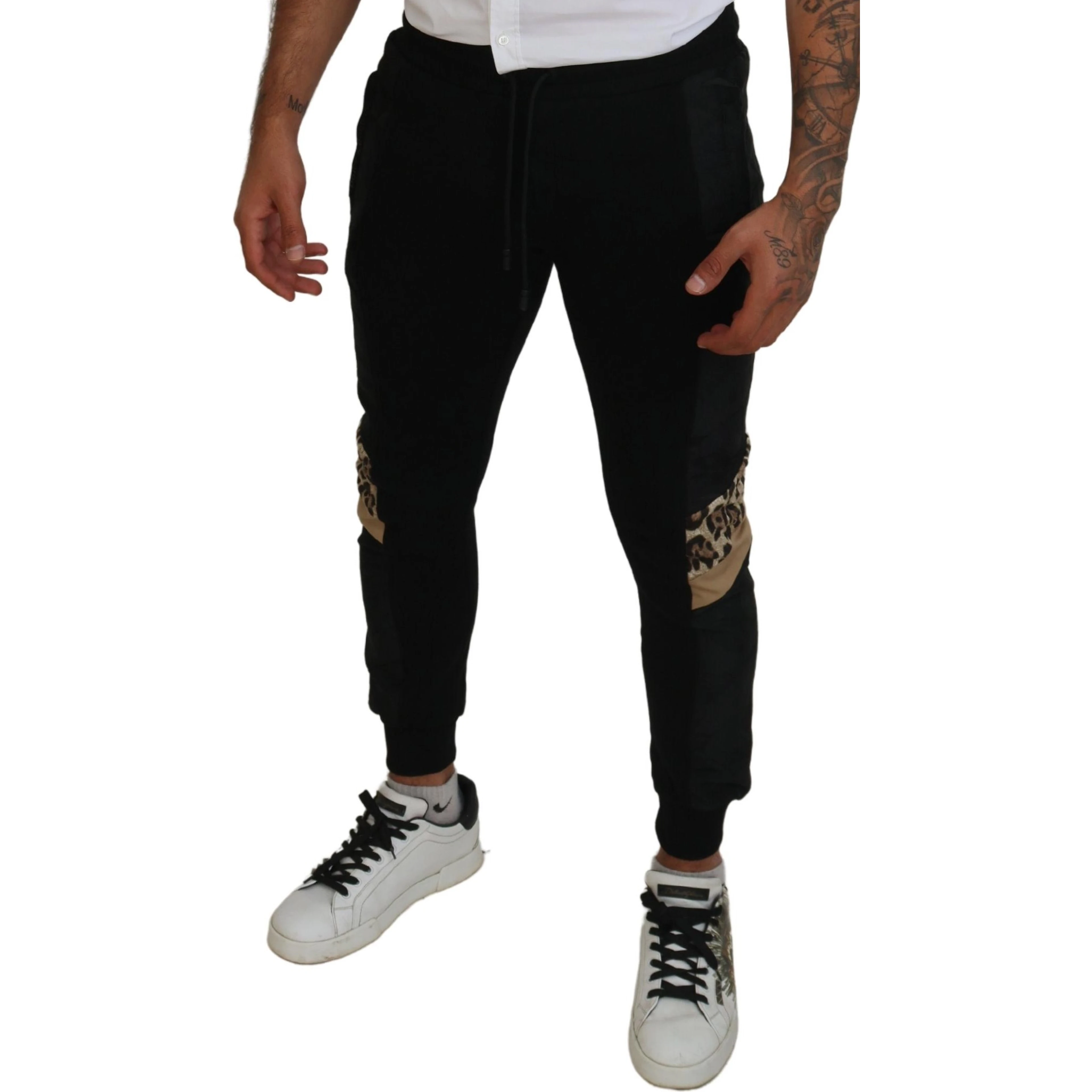 Black Polyester Skinny Jogger Men Pants