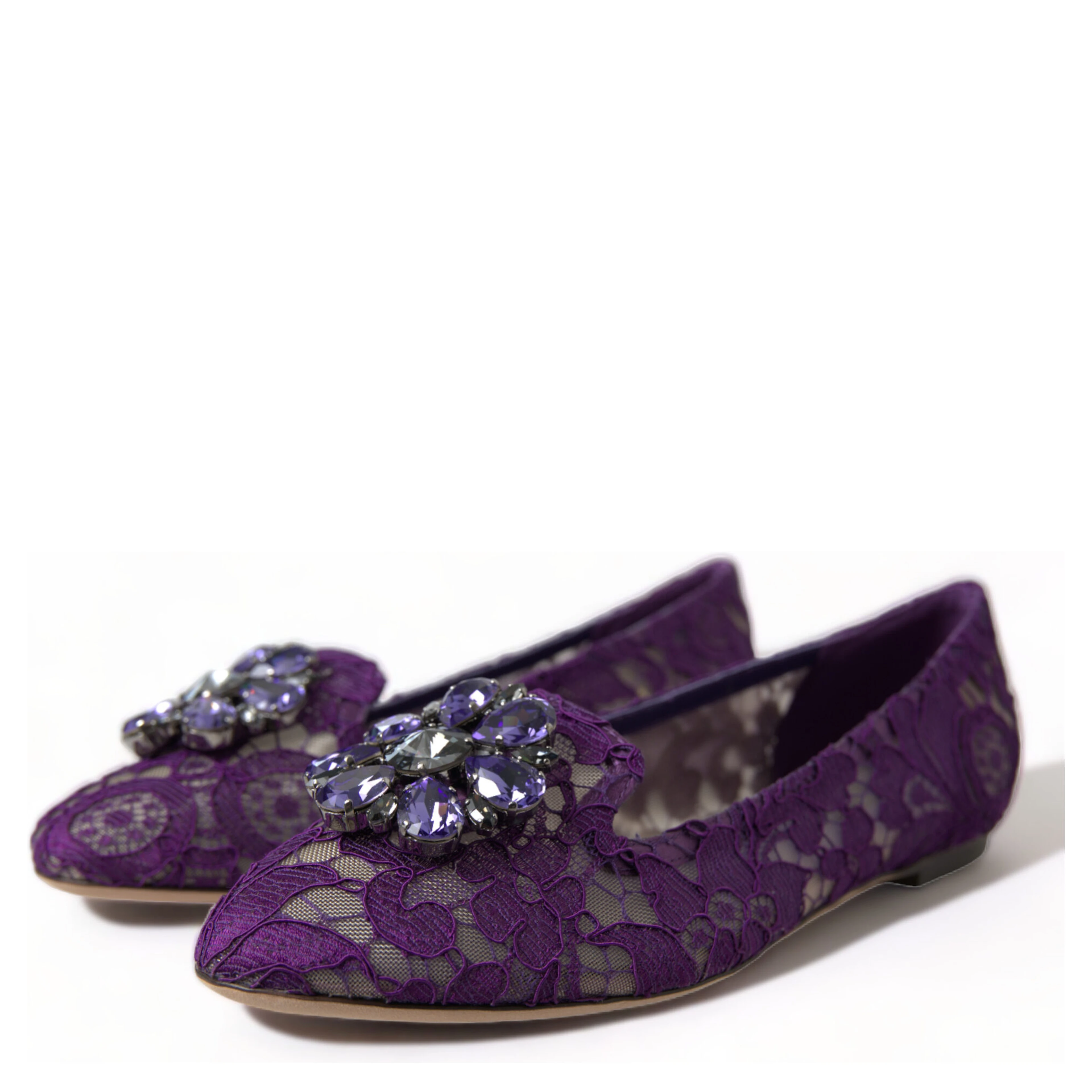 Purple Vally Taormina Lace Crystals Flats Shoes