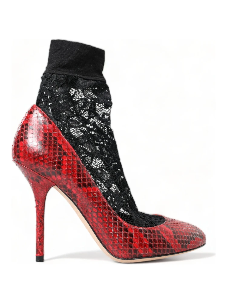 Red Ayers Leather Lace Socks Pumps Shoes