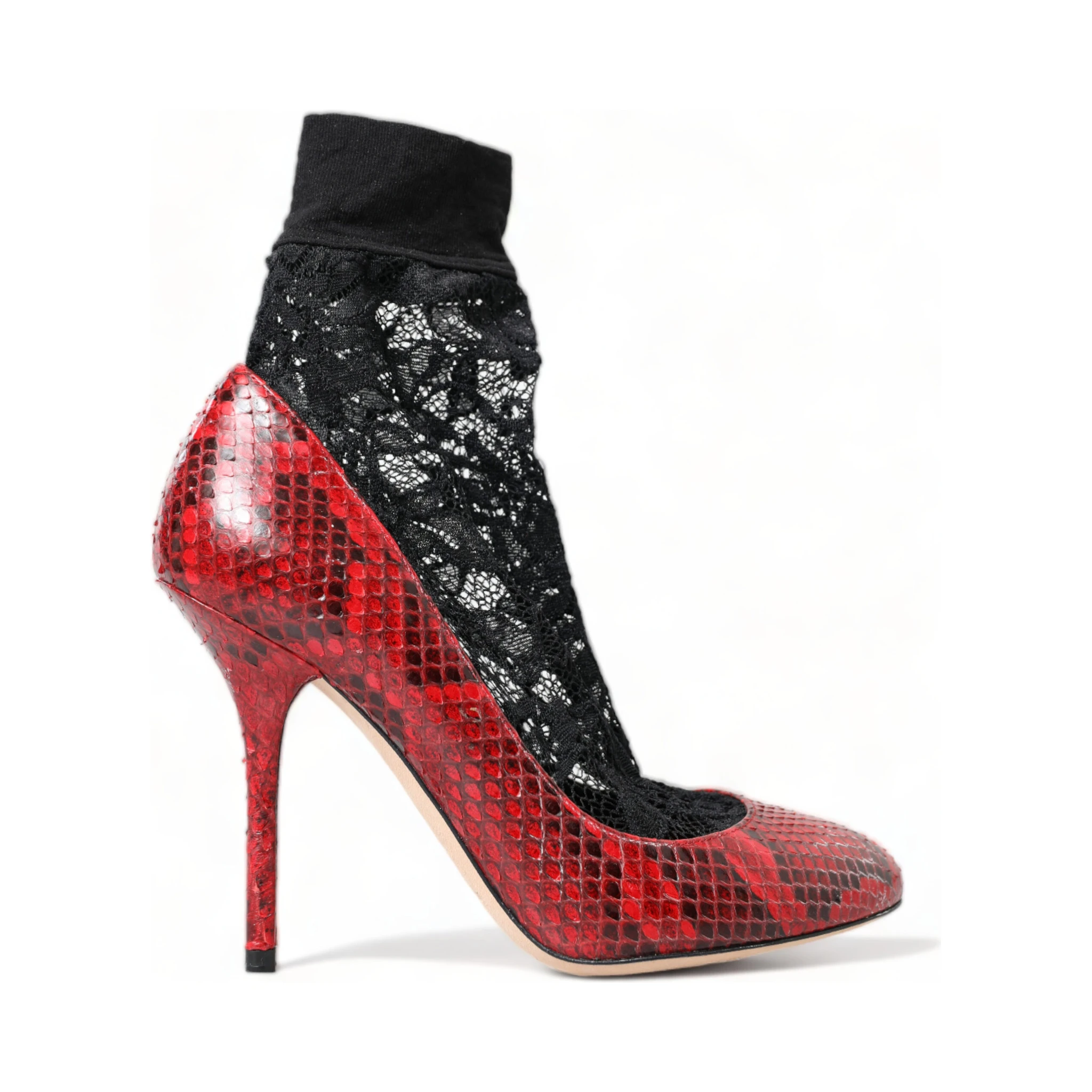 Red Ayers Leather Lace Socks Pumps Shoes
