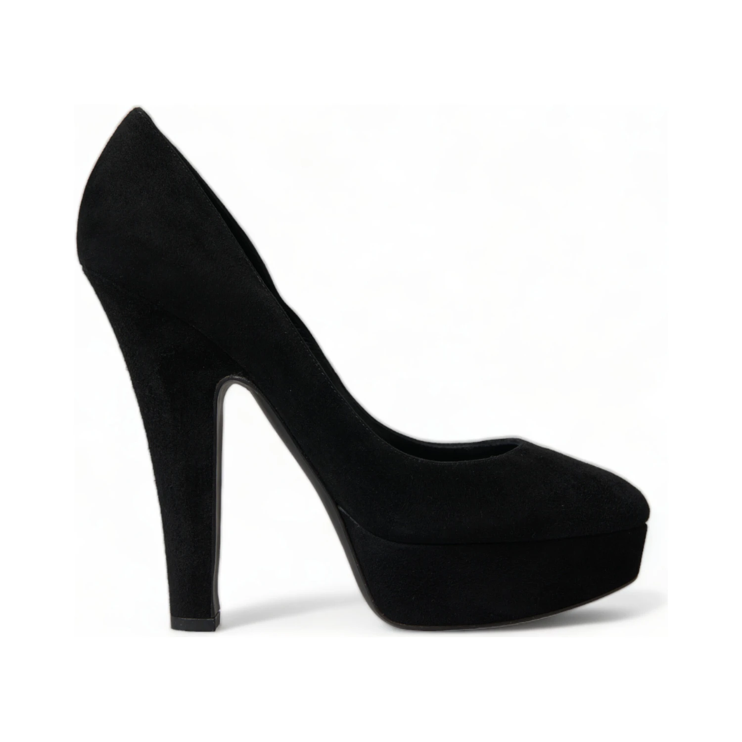 Black Suede Leather Platform Heel Pumps Shoes