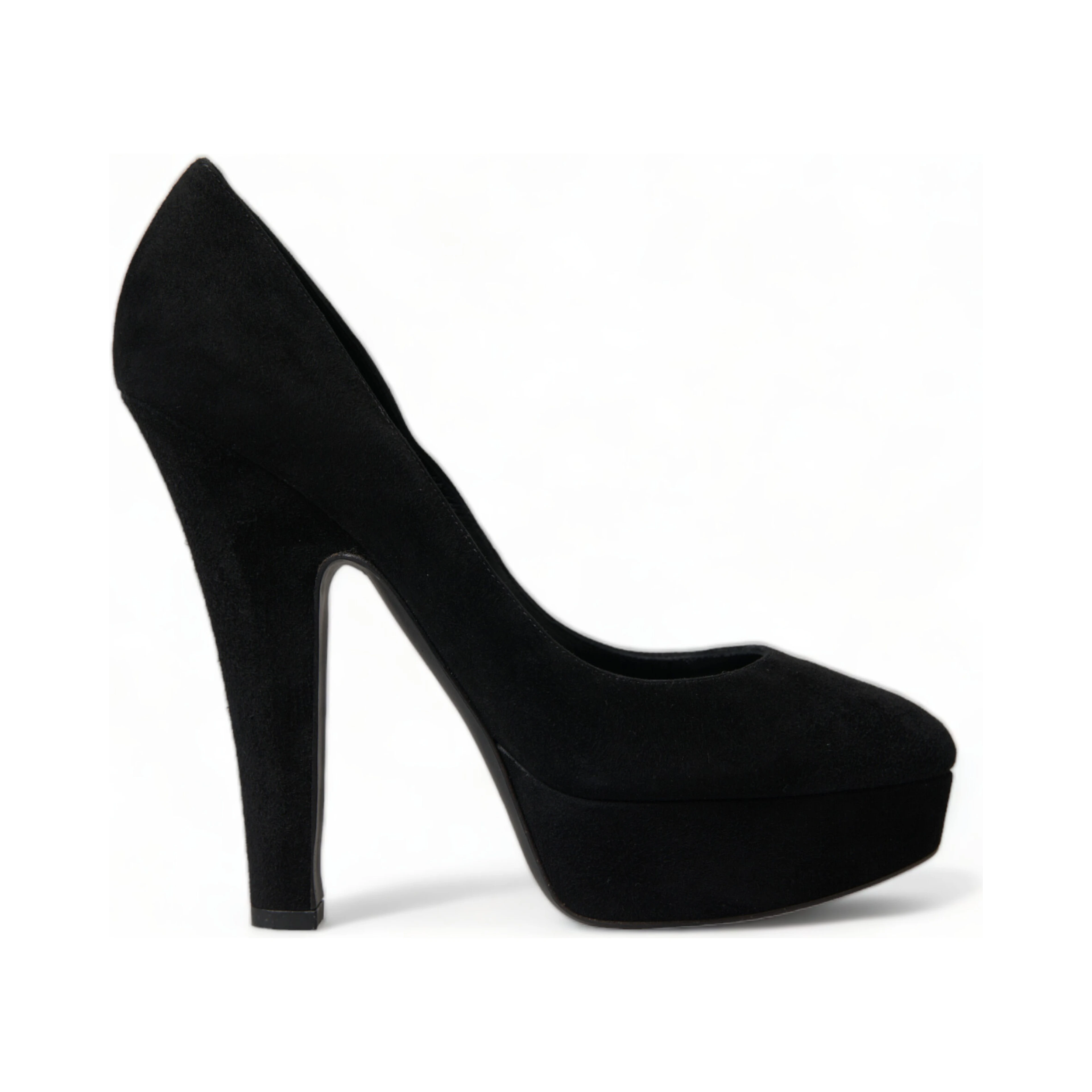 Black Suede Leather Platform Heel Pumps Shoes