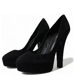 Black Suede Leather Platform Heel Pumps Shoes