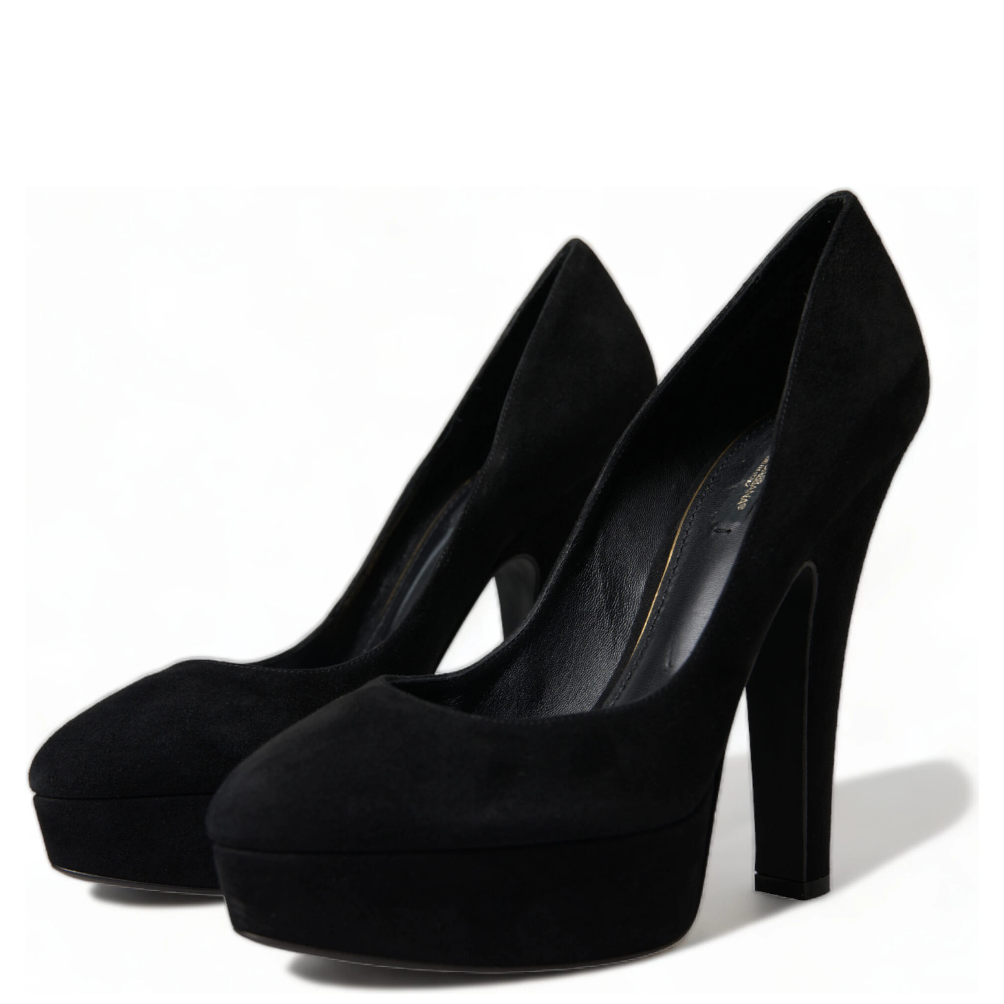 Black Suede Leather Platform Heel Pumps Shoes