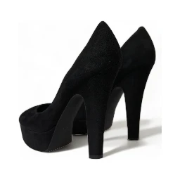 Black Suede Leather Platform Heel Pumps Shoes