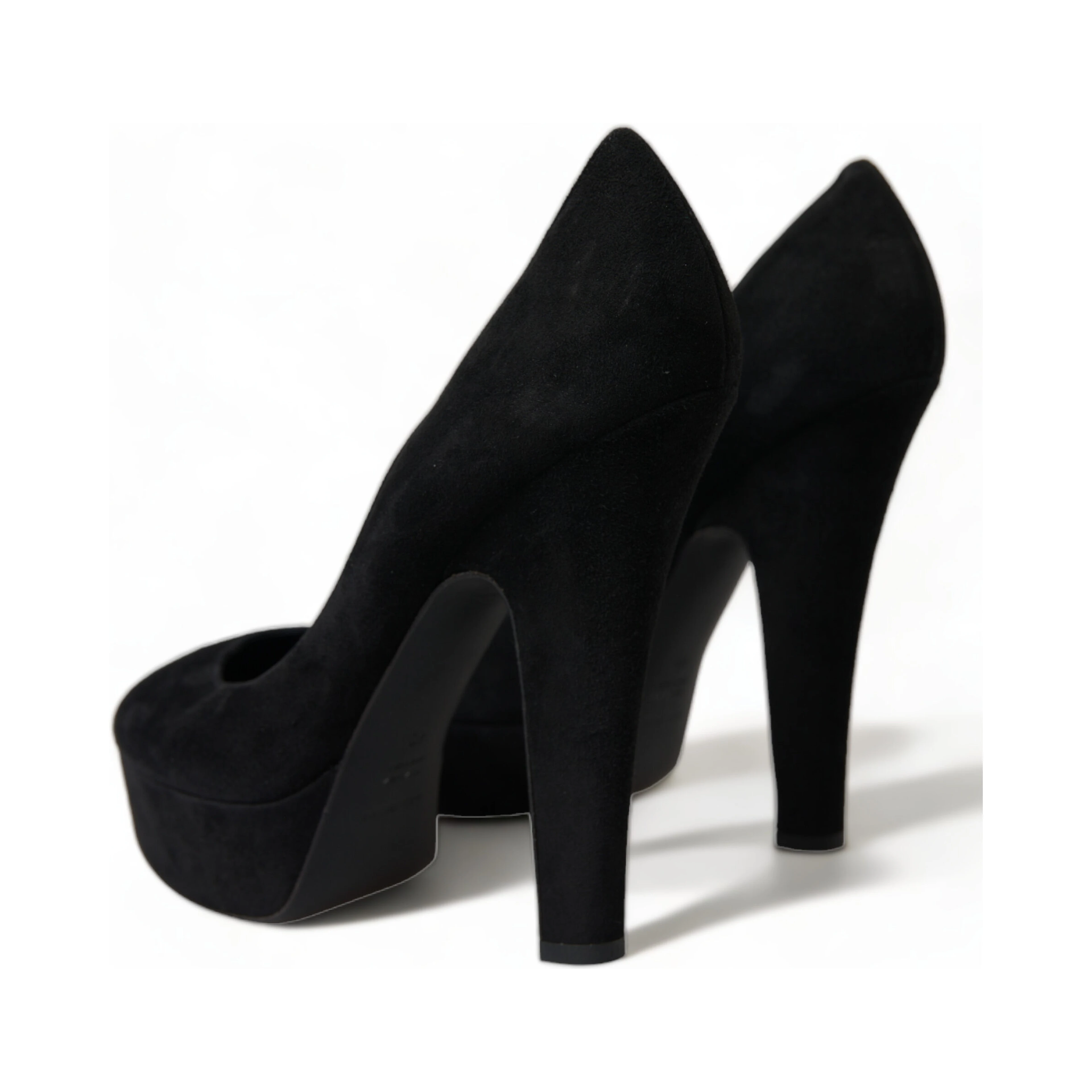 Black Suede Leather Platform Heel Pumps Shoes