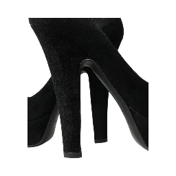 Black Suede Leather Platform Heel Pumps Shoes