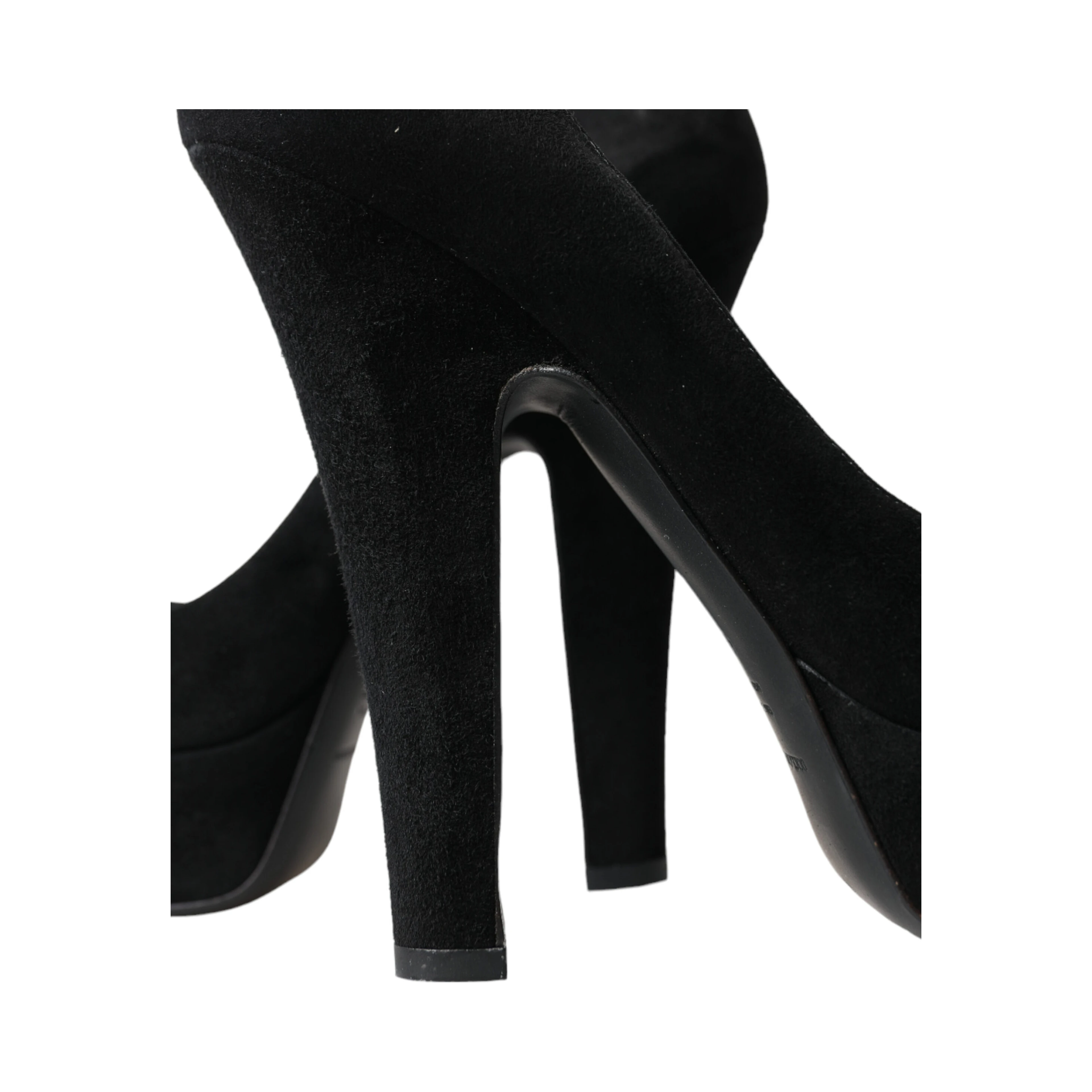 Black Suede Leather Platform Heel Pumps Shoes