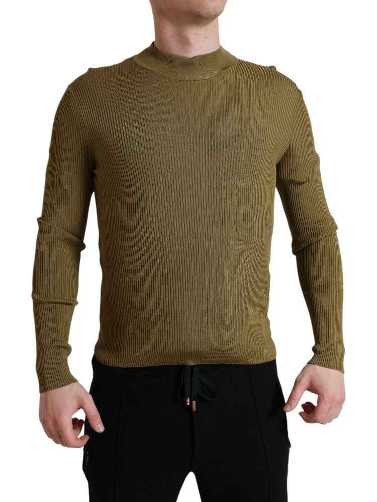 Army Green Viscose Crewneck Pullover Sweater