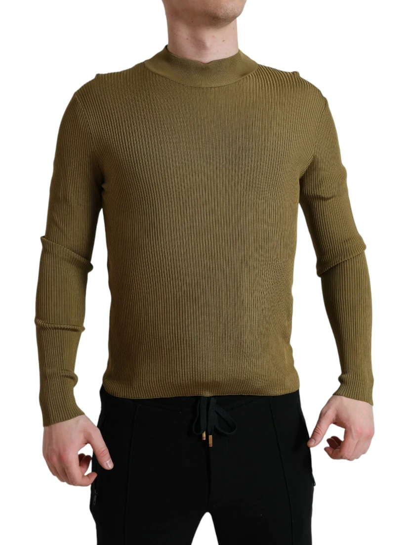 Army Green Viscose Crewneck Pullover Sweater