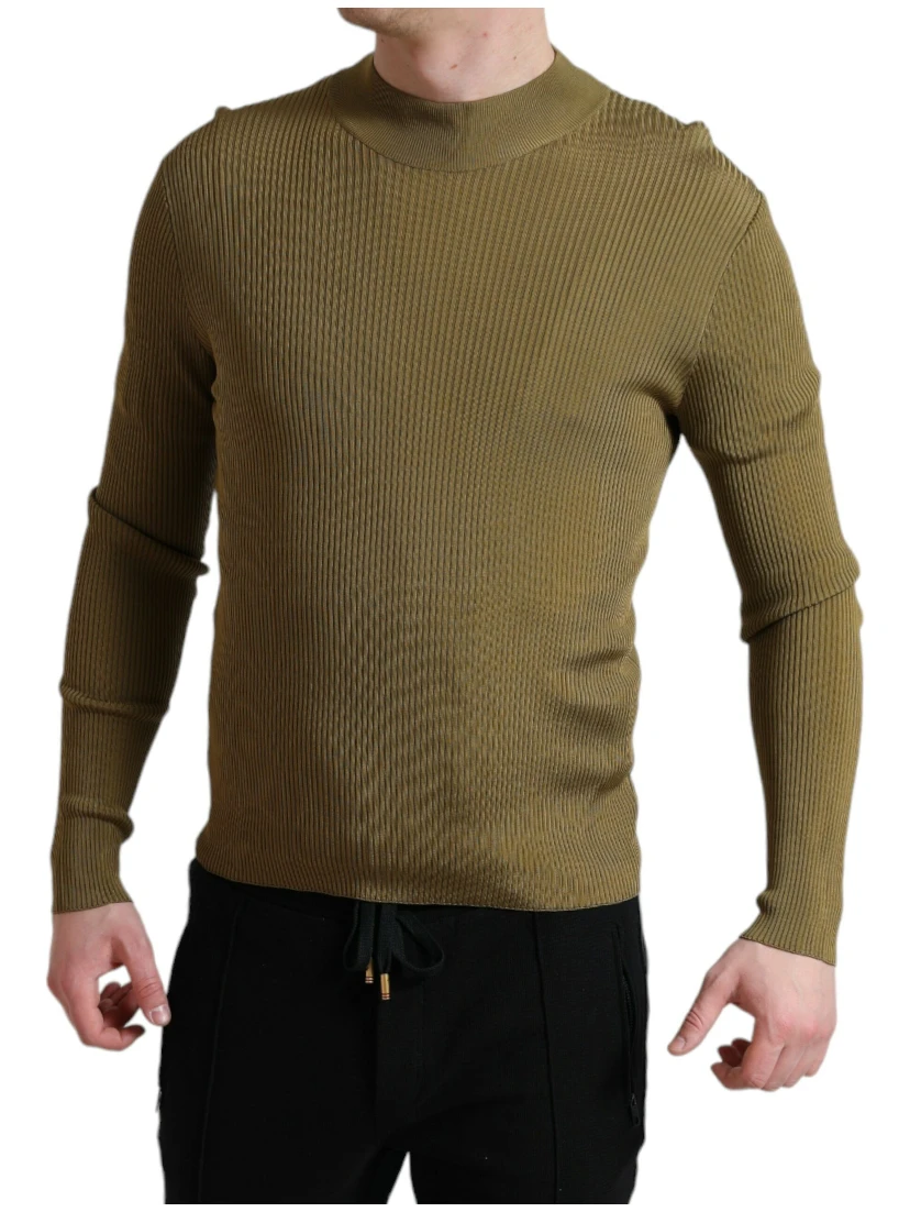Army Green Viscose Crewneck Pullover Sweater