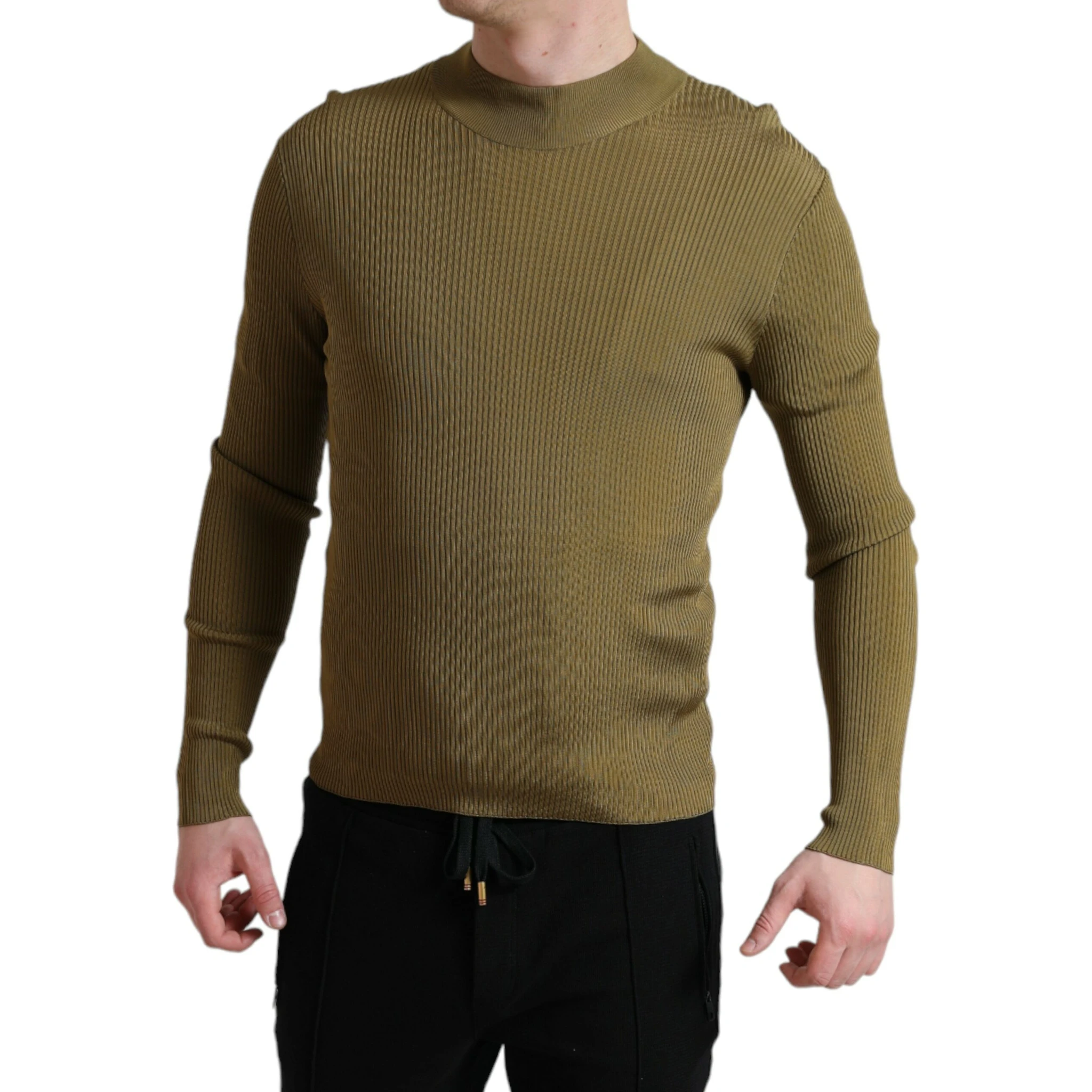 Army Green Viscose Crewneck Pullover Sweater