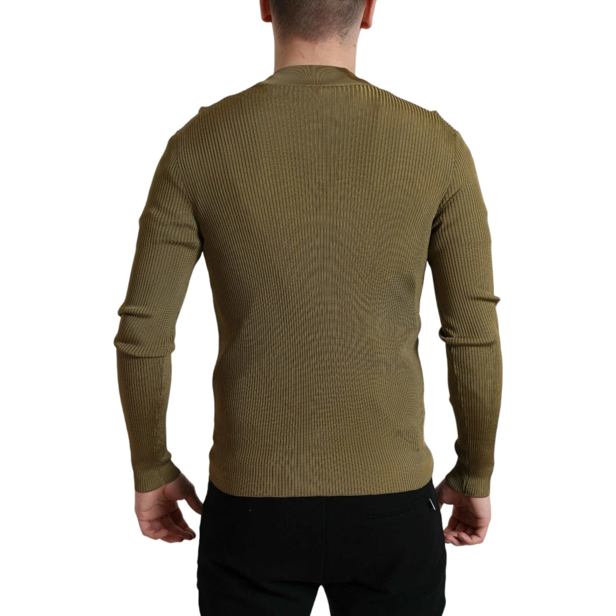 Army Green Viscose Crewneck Pullover Sweater