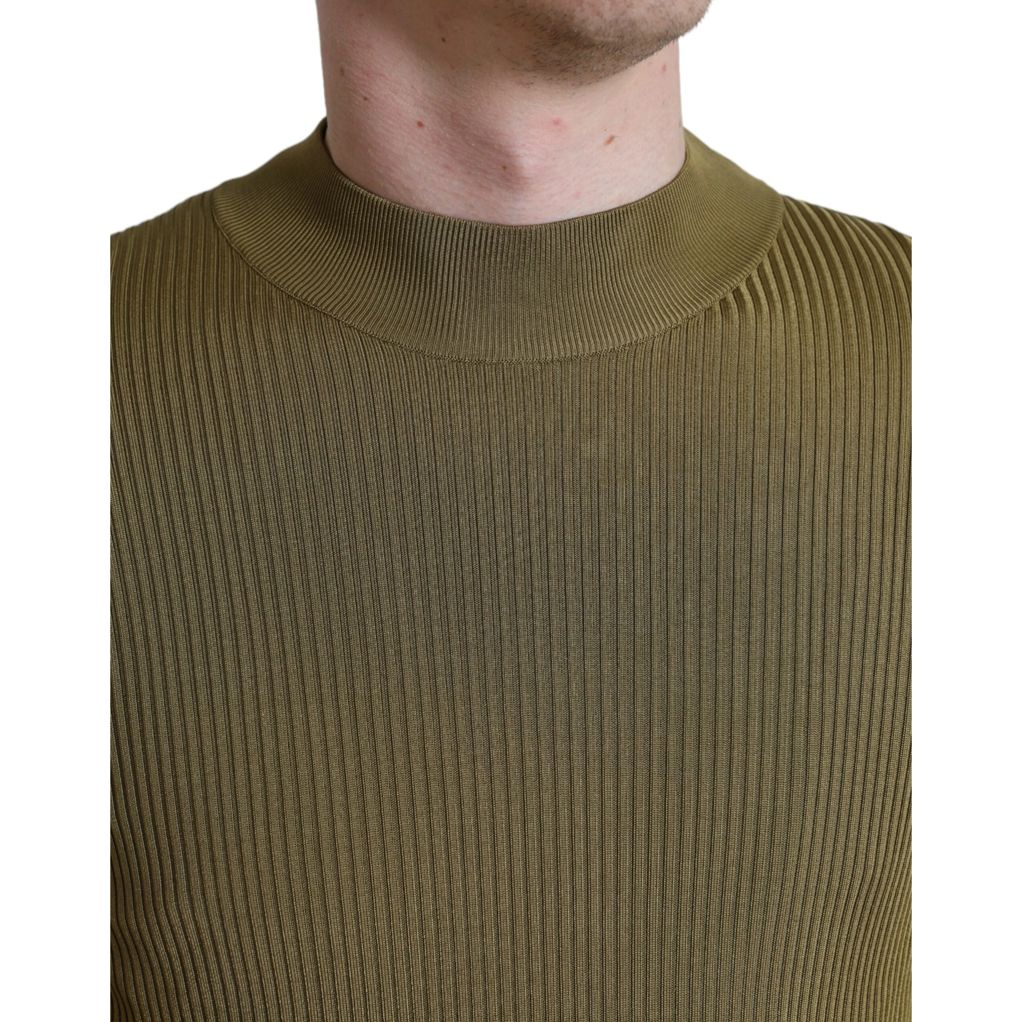 Army Green Viscose Crewneck Pullover Sweater