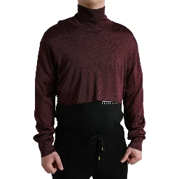 Maroon Viscose Turtleneck Pullover Sweater