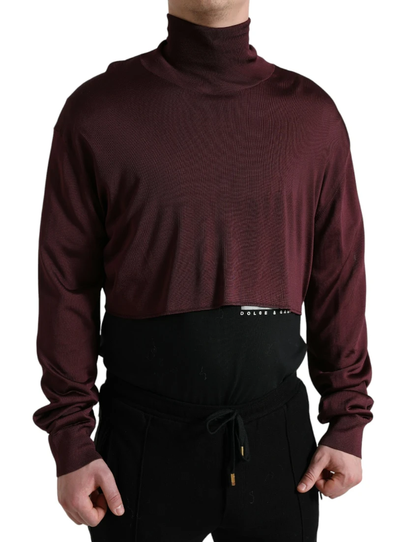 Maroon Viscose Turtleneck Pullover Sweater