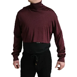 Maroon Viscose Turtleneck Pullover Sweater