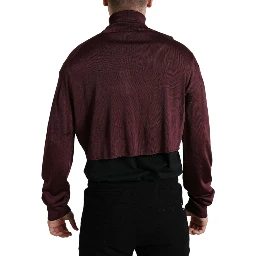 Maroon Viscose Turtleneck Pullover Sweater