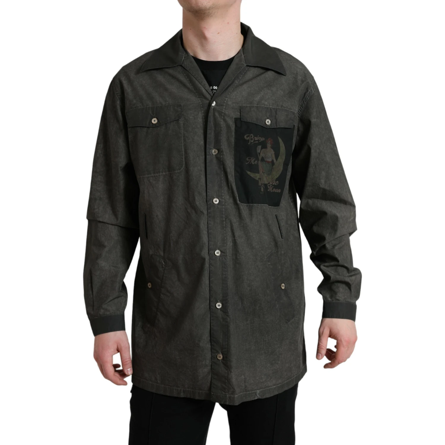 Dark Gray Cotton Collared Long Sleeves Shirt