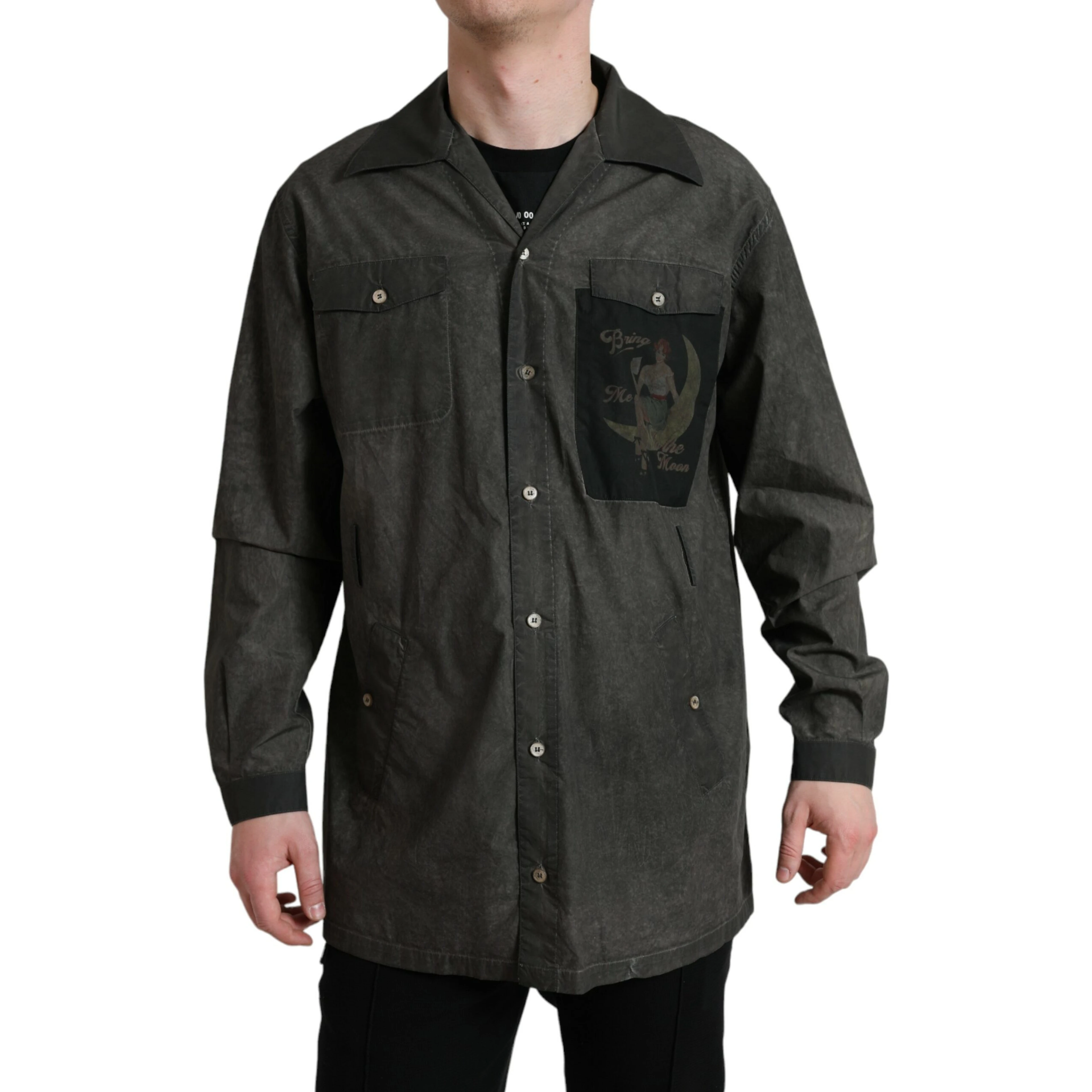 Dark Gray Cotton Collared Long Sleeves Shirt