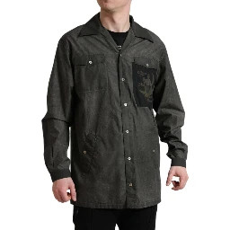 Dark Gray Cotton Collared Long Sleeves Shirt