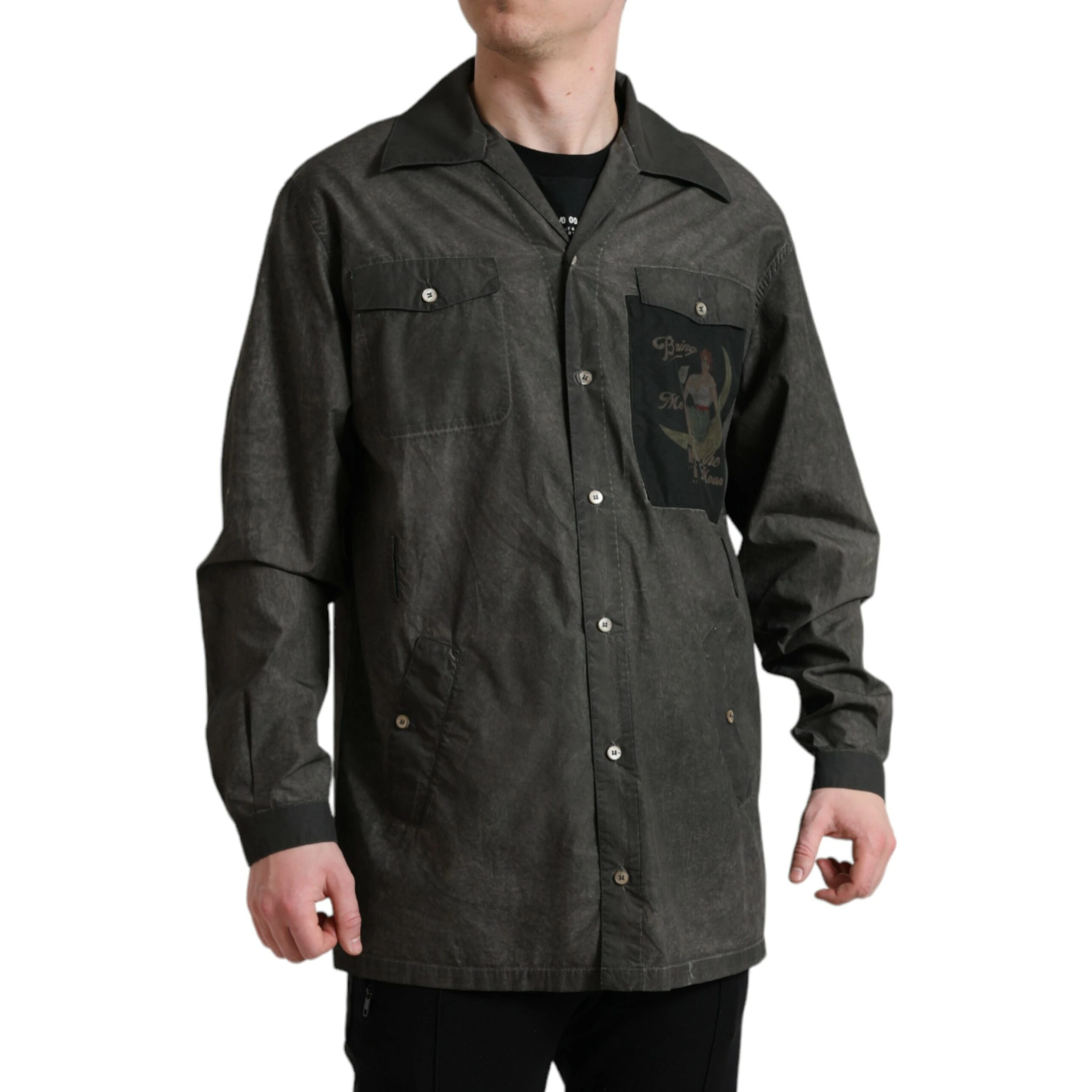 Dark Gray Cotton Collared Long Sleeves Shirt